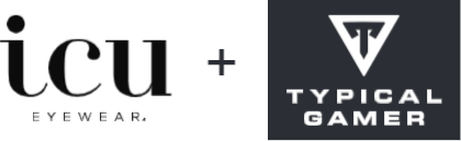 ICU Eyewear Brand logo, plus sign, Typical Gamer Brand logo
