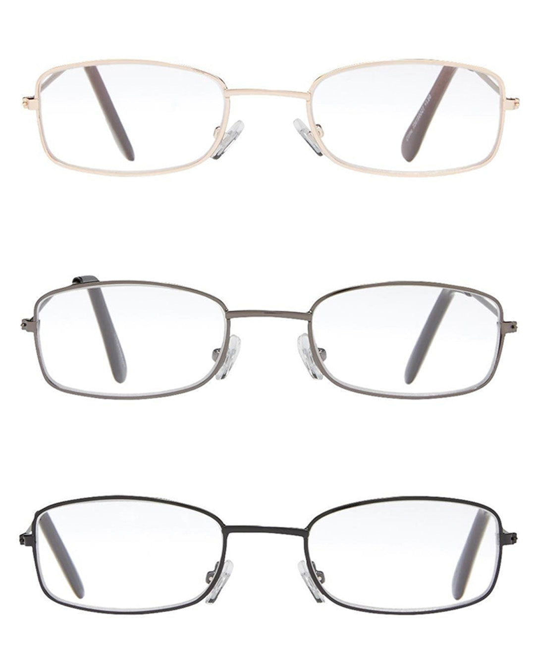 3-Pack Reading Glasses Black/Gold/Gunmetal