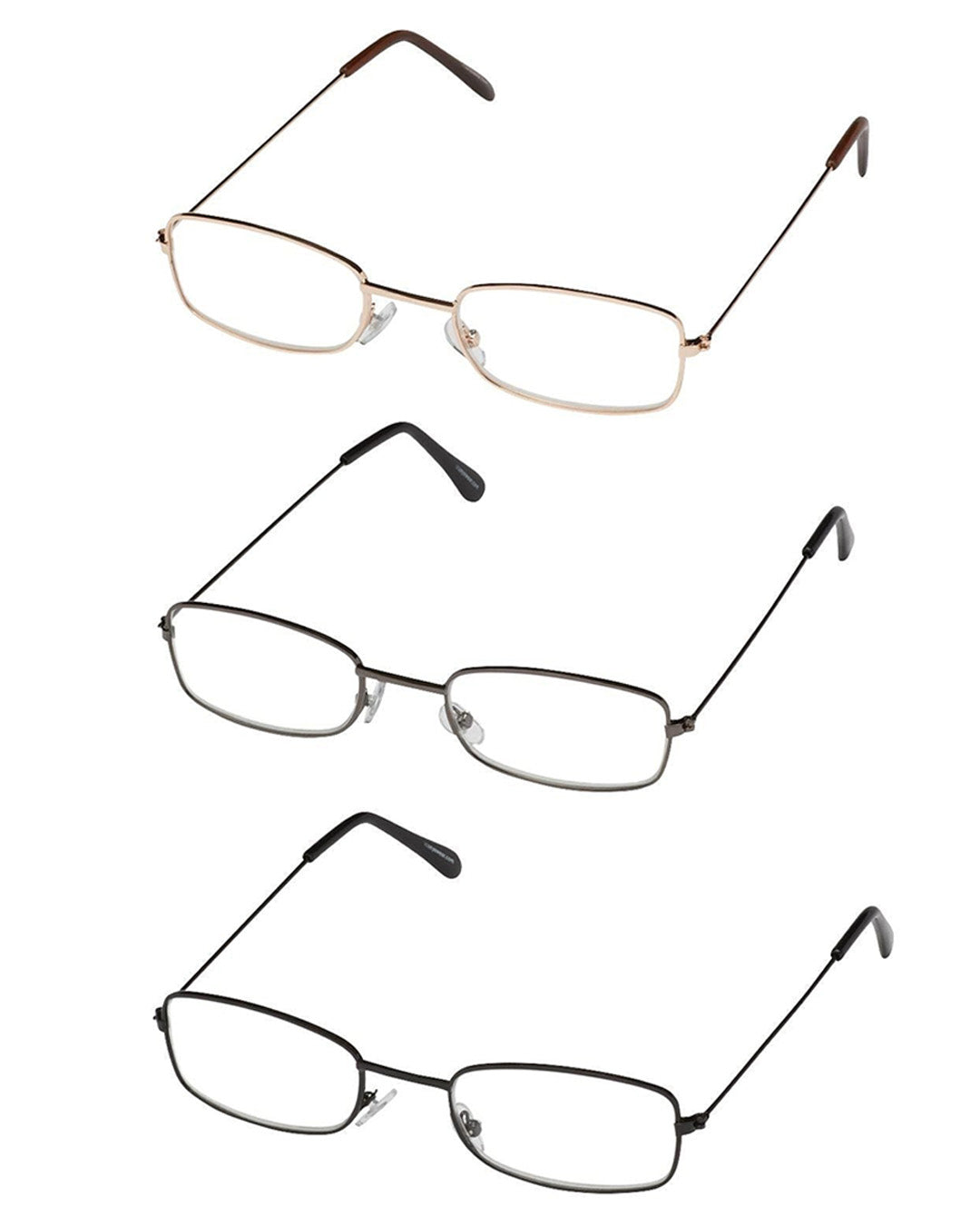 3-Pack Reading Glasses Black/Gold/Gunmetal