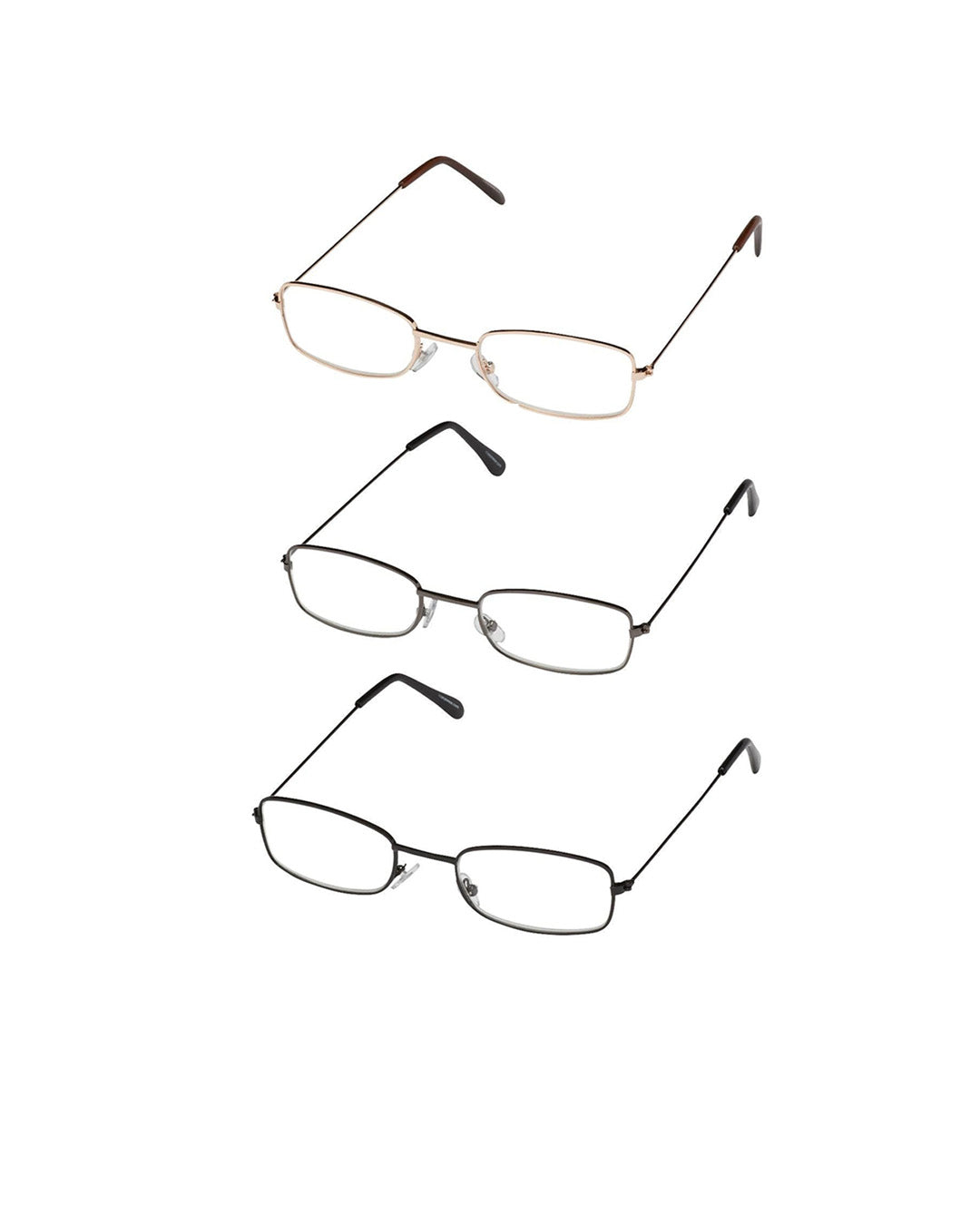 3-Pack Reading Glasses Black/Gold/Gunmetal