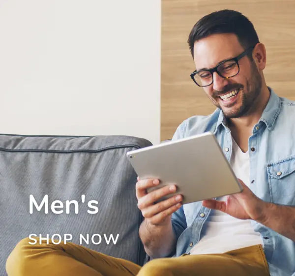 Image linked to shop for men's blue light eyewear.