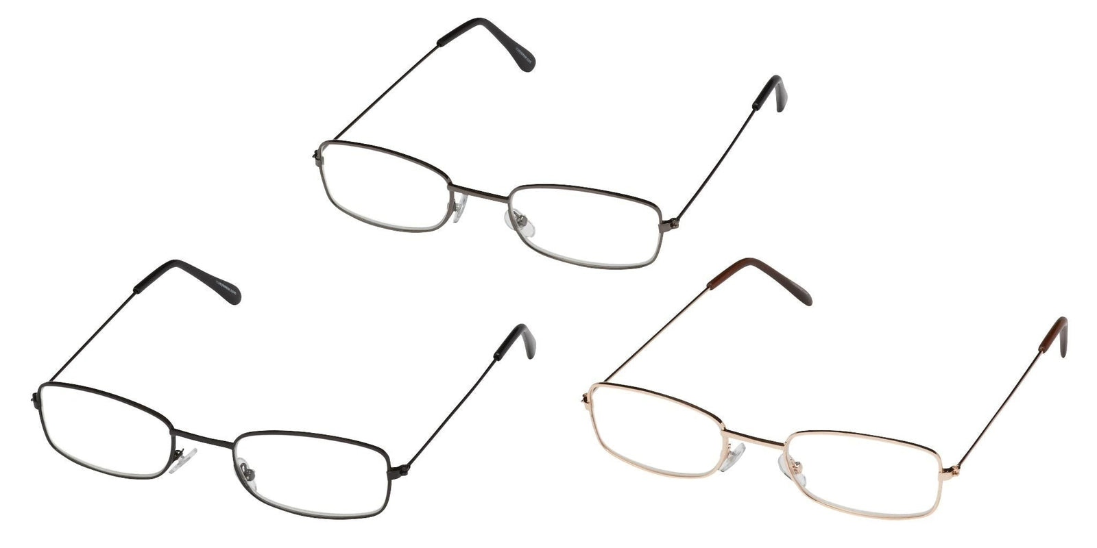 3-Pack Reading Glasses: Black/Gold/Gunmetal - 1.25 Glasses